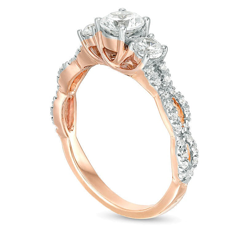 1.0 CT. TW Diamond Three Stone Braid Engagement Ring in 10K Rose Gold