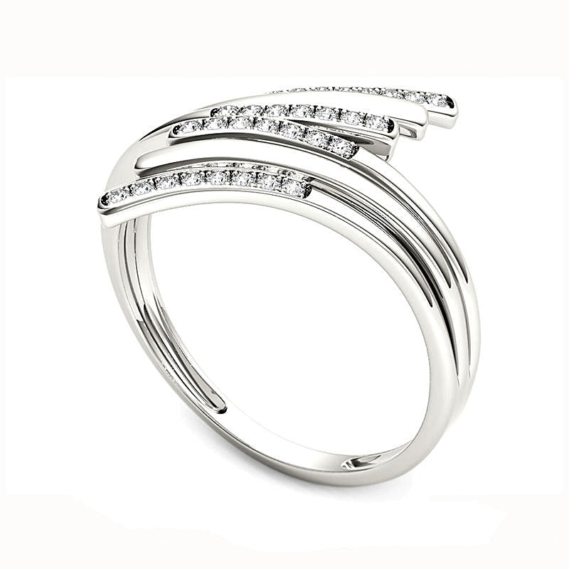 0.1 CT. TW Diamond Bypass Ring in 10K White Gold