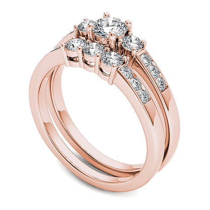1.0 CT. TW Diamond Three Stone Bridal Set in 14K Rose Gold