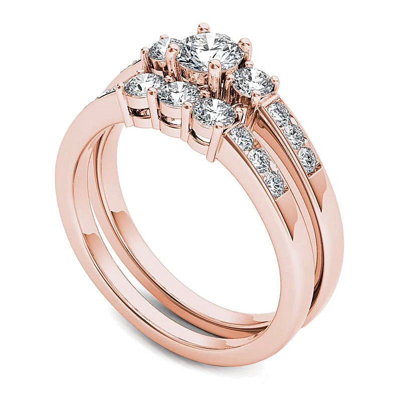 1.0 CT. TW Diamond Three Stone Bridal Set in 14K Rose Gold