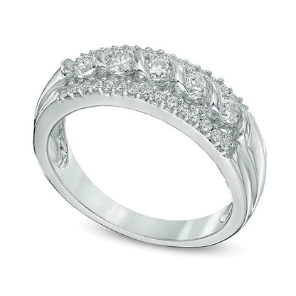 0.5 CT. TW Diamond Five Stone Swirl Band in 10K White Gold