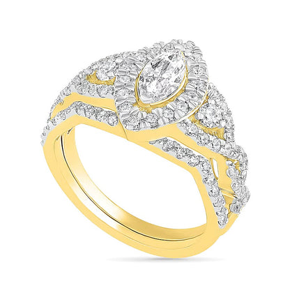 1.5 CT. TW Marquise Diamond Frame Vintage-Style Bridal Set in 10K Gold
