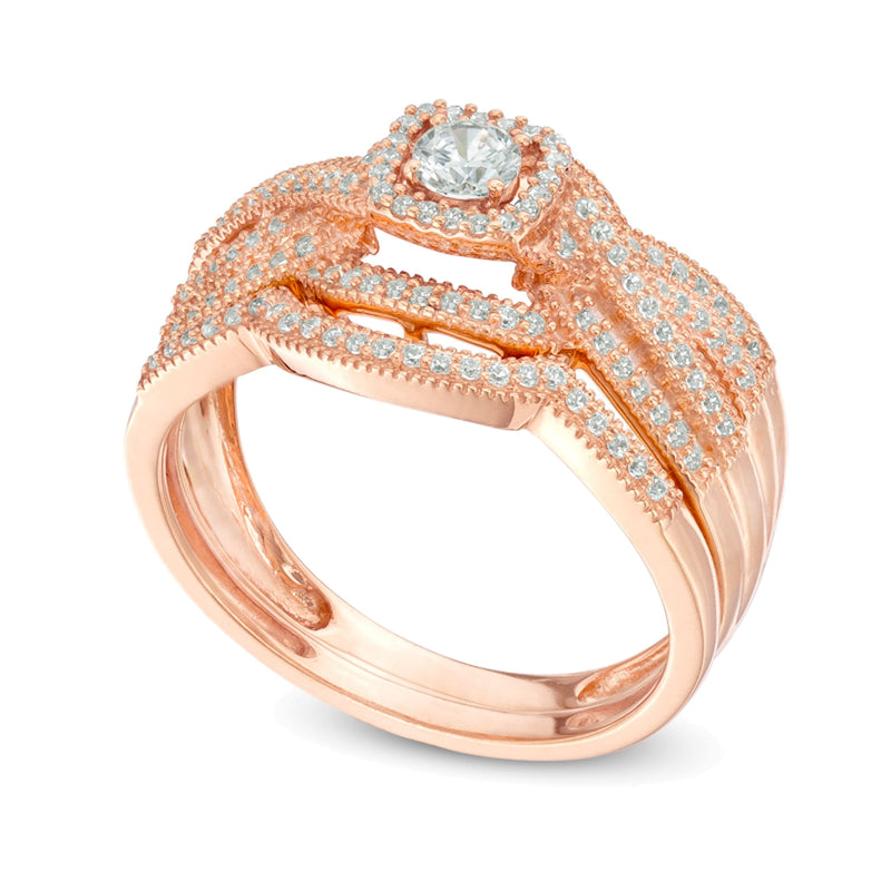 0.5 CT. TW Diamond Square Frame Twisted Shank Bridal Set in 14K Rose Gold