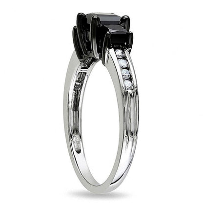 1.5 CT. TW Princess-Cut Enhanced Black and White Diamond Three Stone Ring in 10K White Gold