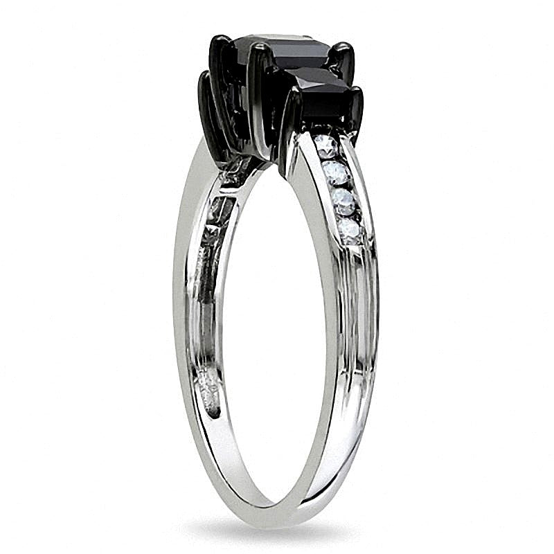 1.5 CT. TW Princess-Cut Enhanced Black and White Diamond Three Stone Ring in 10K White Gold