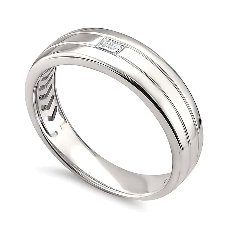 0.13 CT. Baguette Diamond Solitaire Grooved Band in 14K White Gold