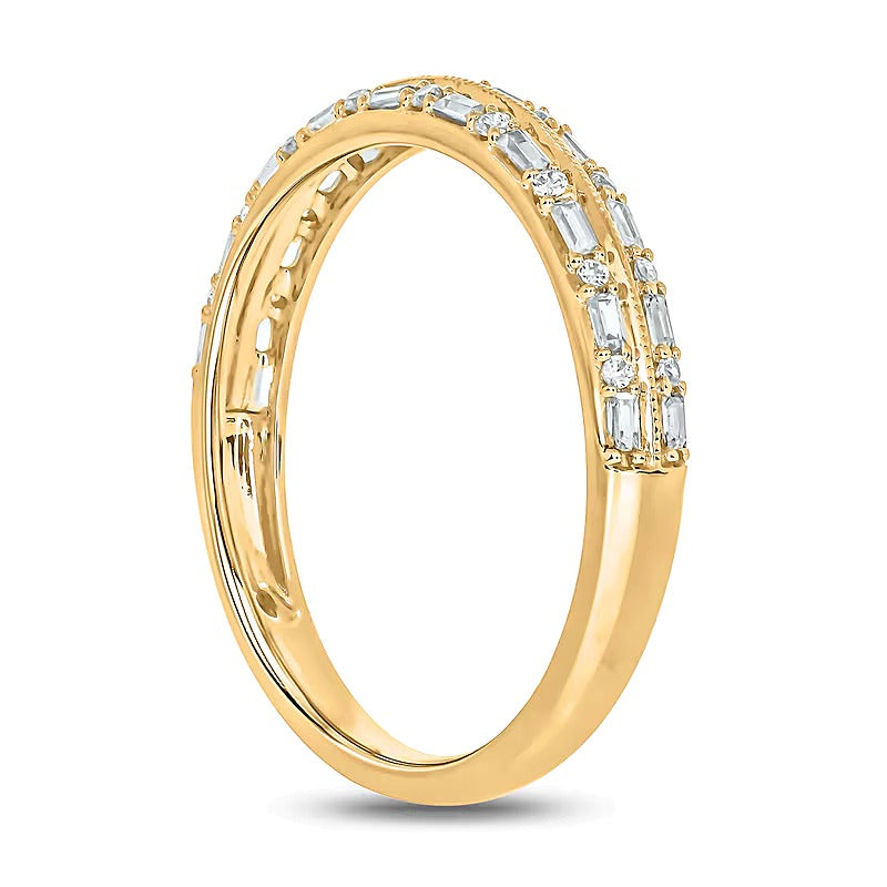 0.2 CT. TW Baguette Diamond Double Row Vintage-Style Band in 10K Gold