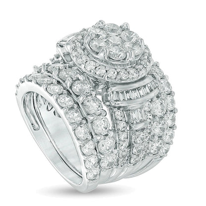 6.0 CT. TW Multi-Diamond Frame Collared Three Piece Bridal Set in 14K White Gold