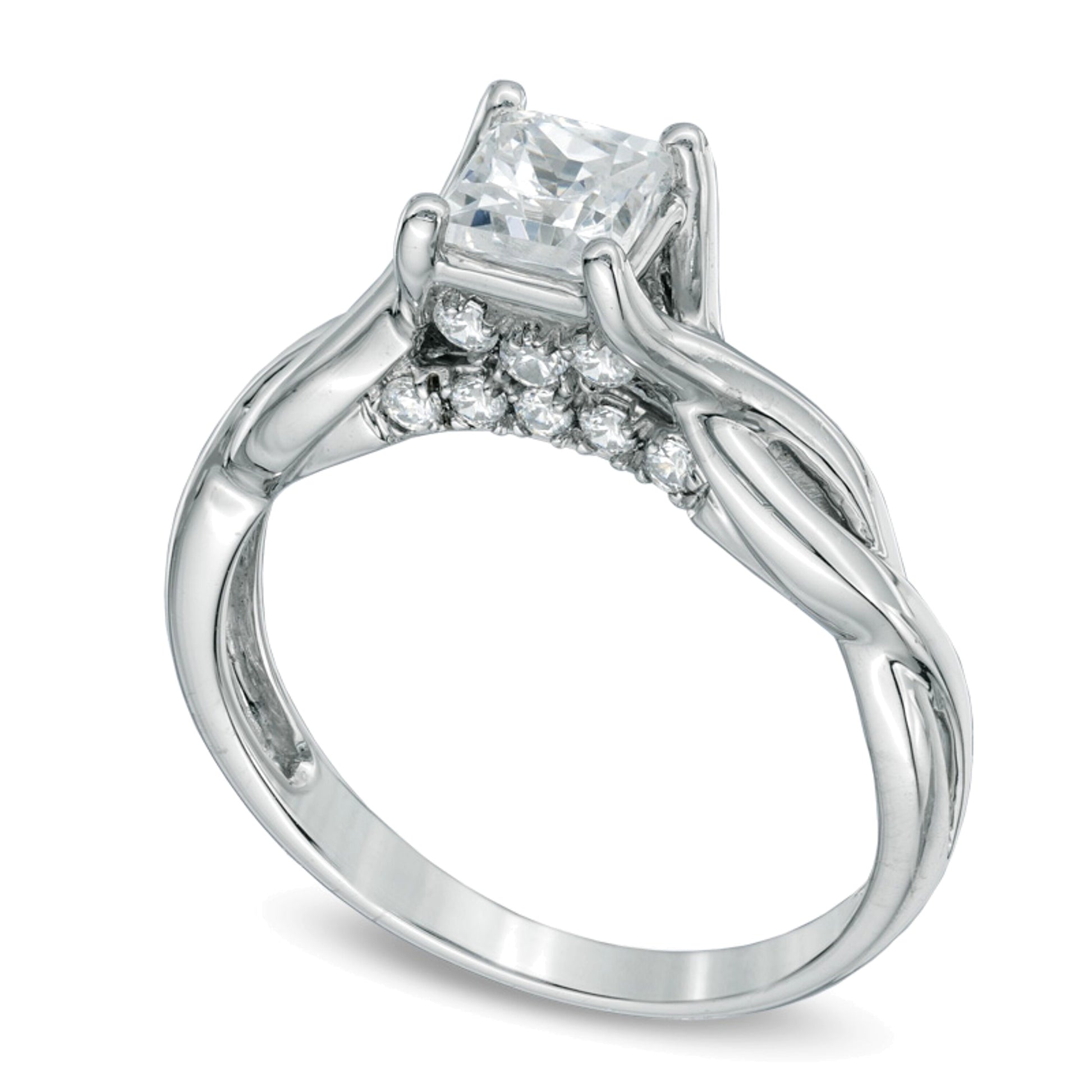 1.0 CT. TW Princess-Cut Diamond Twist Shank Engagement Ring in 14K White Gold (J/I3)