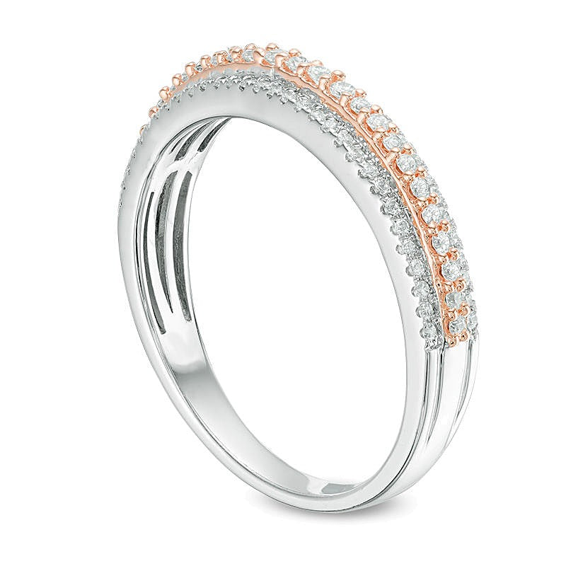 0.25 CT. TW Diamond Three Row Wedding Band in 10K White Gold and Rose Rhodium