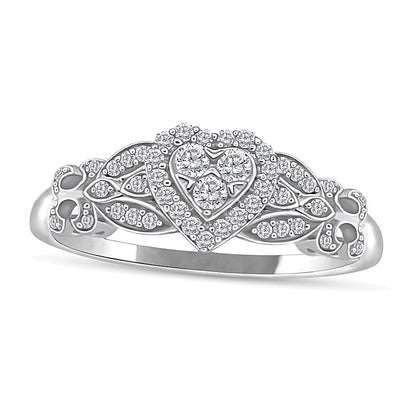 0.25 CT. TW Heart Multi-Diamond Fleur-de-Lis Shank Ring in 10K White Gold