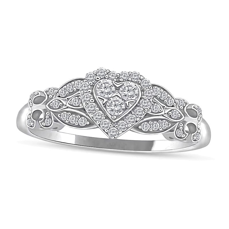 0.25 CT. TW Heart Multi-Diamond Fleur-de-Lis Shank Ring in 10K White Gold
