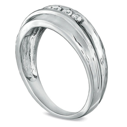 0.25 CT. TW Diamond Five Stone Wedding Band in 10K White Gold