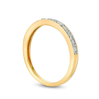 0.13 CT. TW Baguette and Round Diamond Two Stone Alternating Stackable Band in 10K Gold
