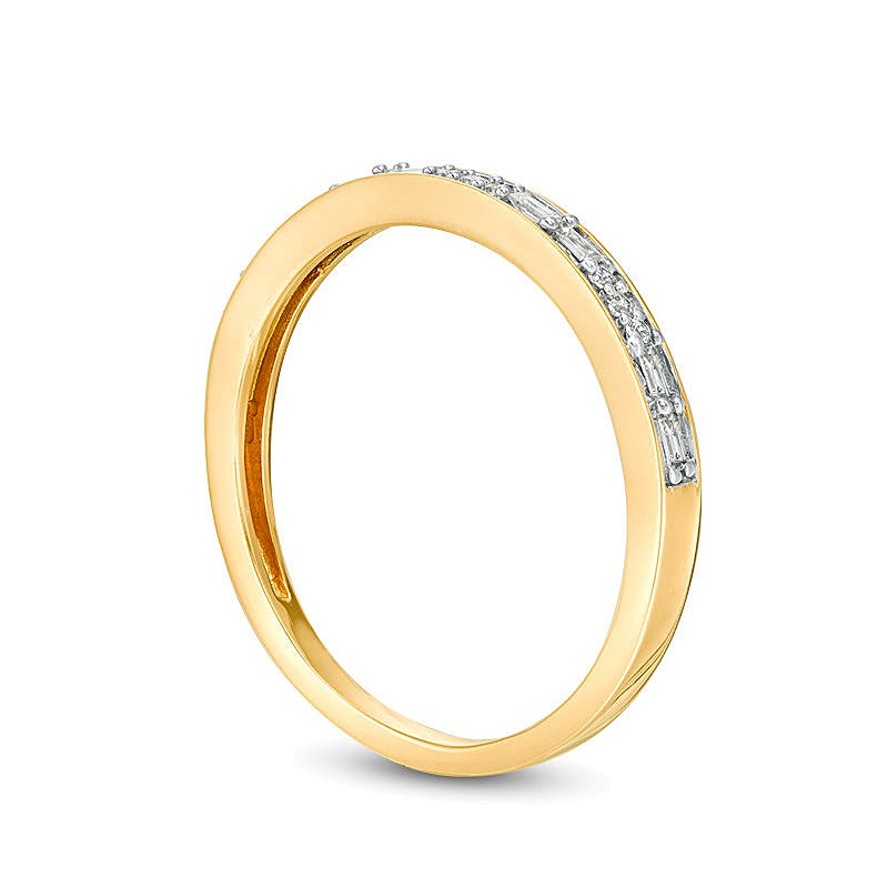 0.13 CT. TW Baguette and Round Diamond Two Stone Alternating Stackable Band in 10K Gold