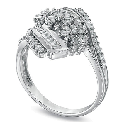 0.5 CT. TW Composite Diamond Flower Ring in 10K White Gold