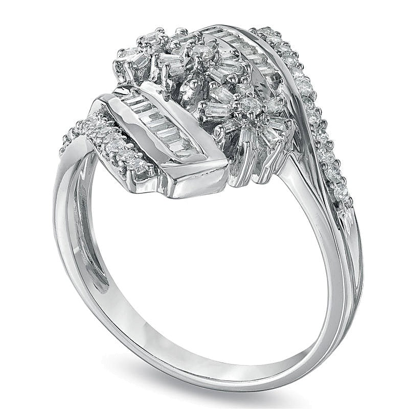 0.5 CT. TW Composite Diamond Flower Ring in 10K White Gold