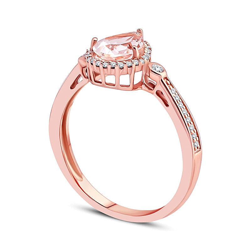 Pear-Shaped Morganite and 0.17 CT. TW Diamond Frame Ring in 10K Rose Gold