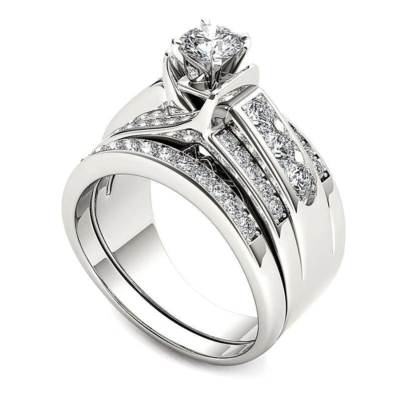 1.25 CT. TW Diamond Multi-Row Bridal Set in 14K White Gold