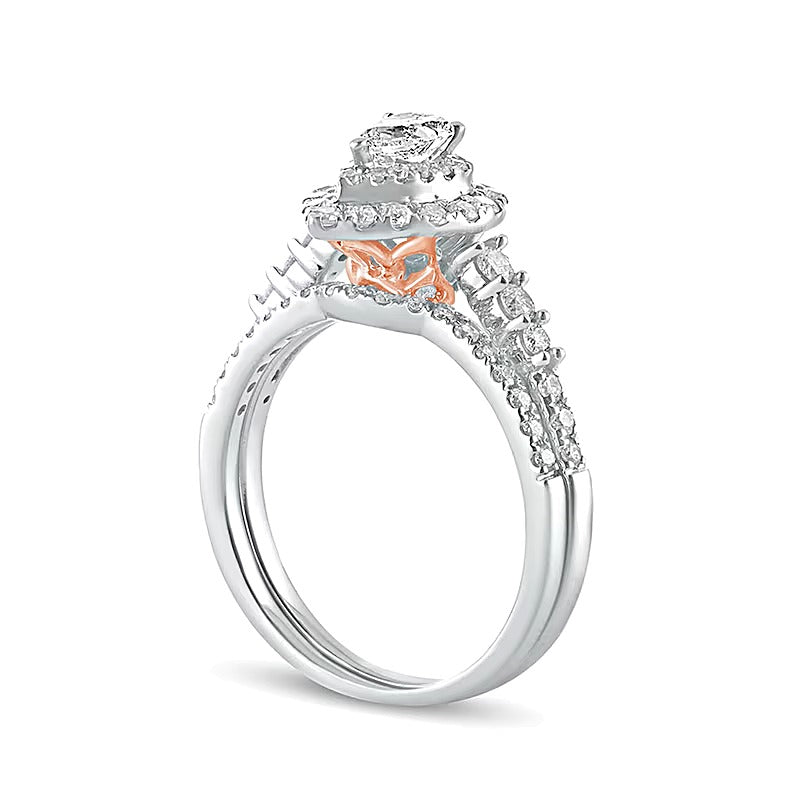 1.0 CT. TW Pear-Shaped Diamond Double Frame Bridal Set in 10K Two-Tone Gold