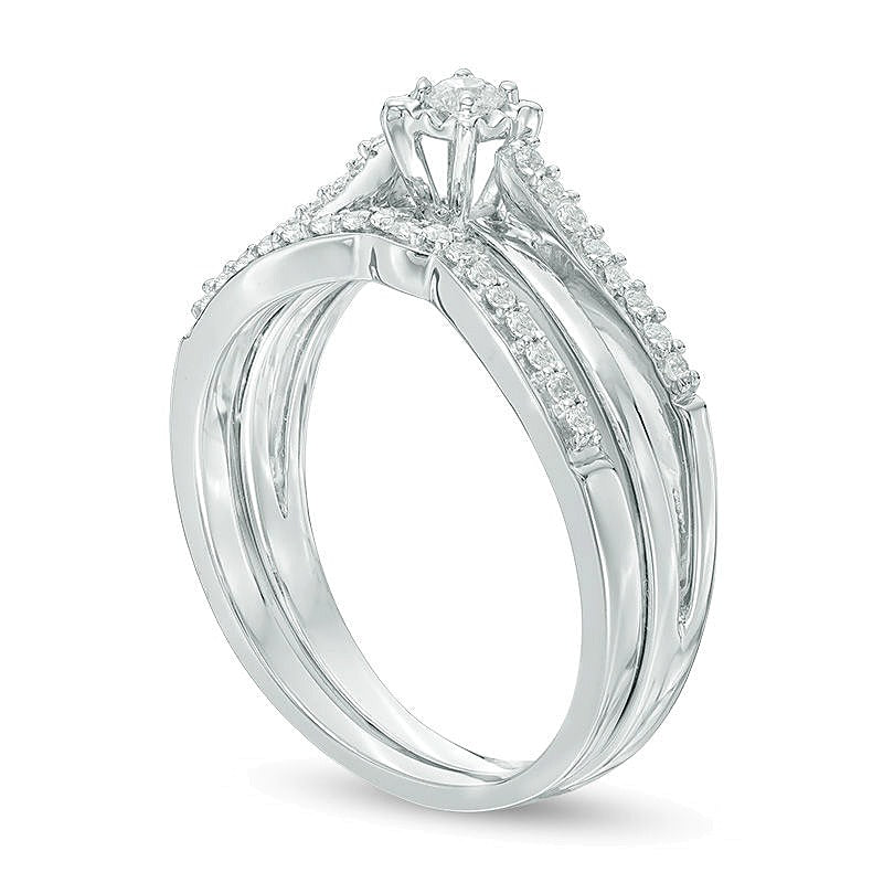 0.25 CT. TW Diamond Split Shank Bridal Set in 10K White Gold