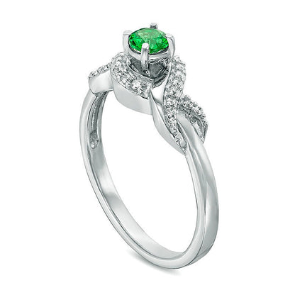 4.0mm Lab-Created Emerald and 0.1 CT. TW Diamond Infinity Wrapped Promise Ring in Sterling Silver