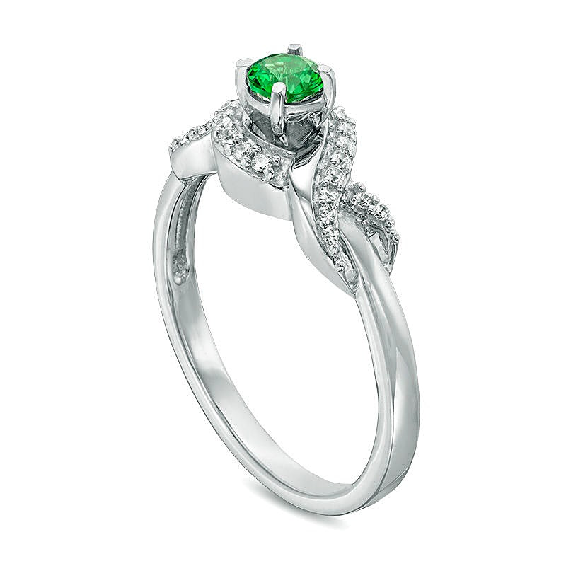 4.0mm Lab-Created Emerald and 0.1 CT. TW Diamond Infinity Wrapped Promise Ring in Sterling Silver