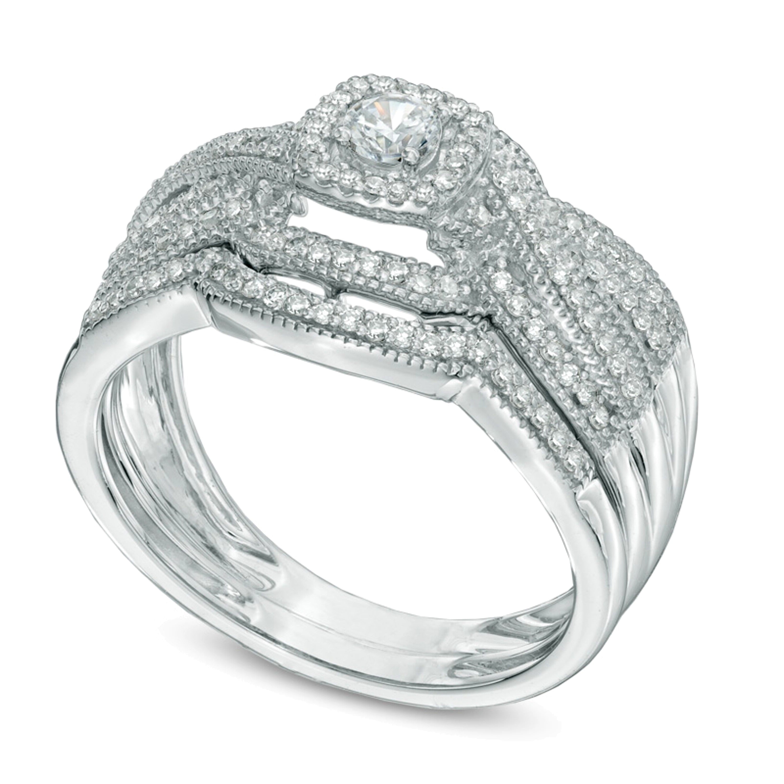 0.5 CT. TW Diamond Layered Vintage-Style Frame Bridal Set in 14K White Gold
