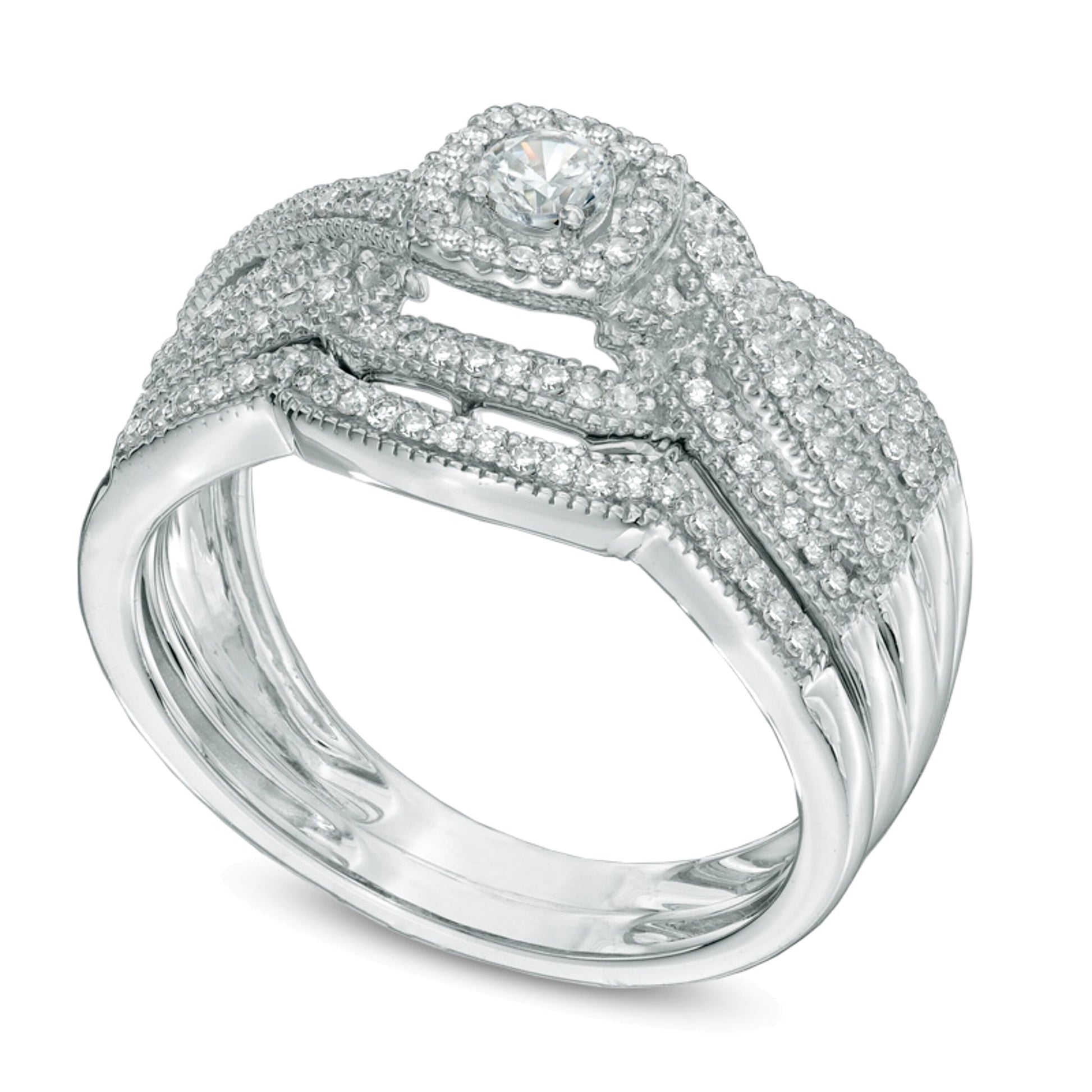 0.5 CT. TW Diamond Layered Vintage-Style Frame Bridal Set in 14K White Gold