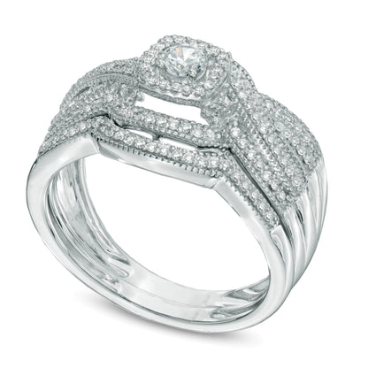 0.5 CT. TW Diamond Layered Vintage-Style Frame Bridal Set in 14K White Gold