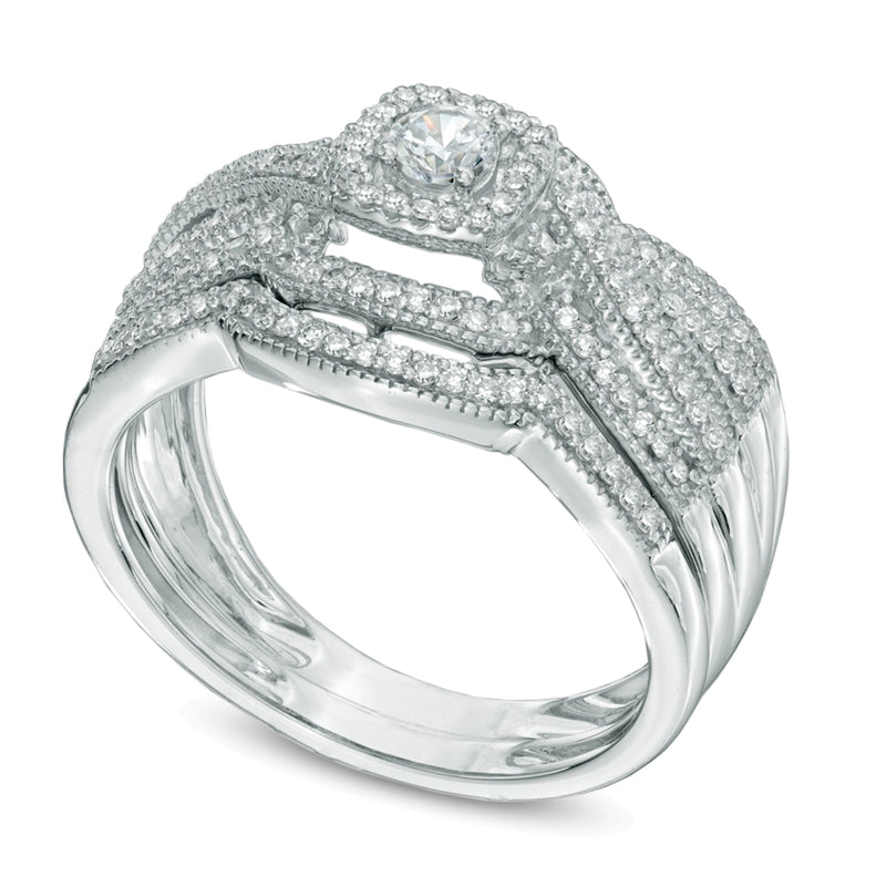0.5 CT. TW Diamond Layered Vintage-Style Frame Bridal Set in 14K White Gold