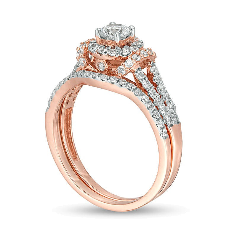 0.88 CT. TW Diamond Frame Collar Bridal Set in 10K Rose Gold
