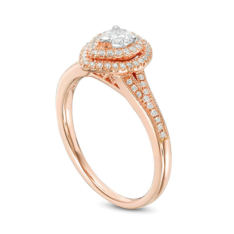 0.5 CT. TW Diamond Double Pear-Shaped Frame Vintage-Style Engagement Ring in 14K Rose Gold