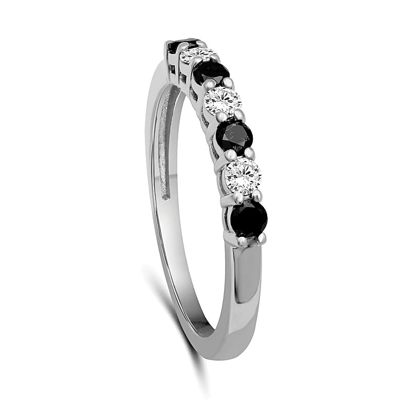 0.5 CT. TW Black and White Diamond Alternating Anniversary Band in Sterling Silver