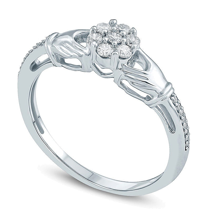 0.2 CT. TW Multi-Diamond Claddagh Promise Ring in 10K White Gold