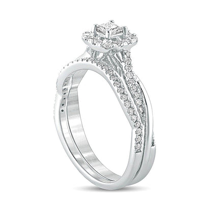 0.5 CT. TW Princess-Cut Diamond Frame Twist Shank Bridal Set in 10K White Gold