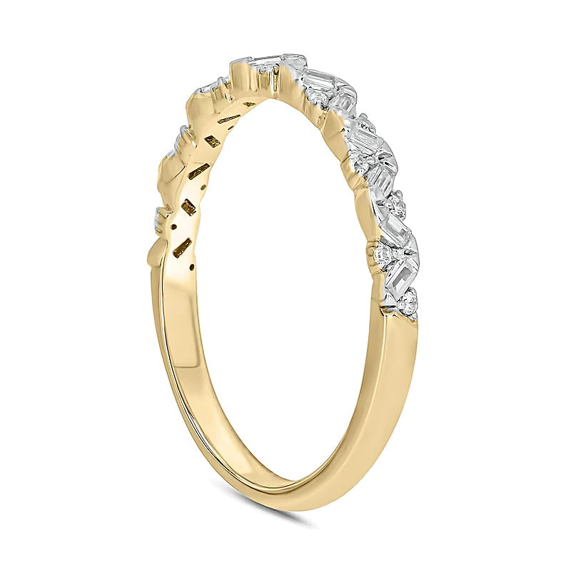 0.17 CT. TW Baguette and Round Diamond Zig-Zag Stackable Band in 10K Gold