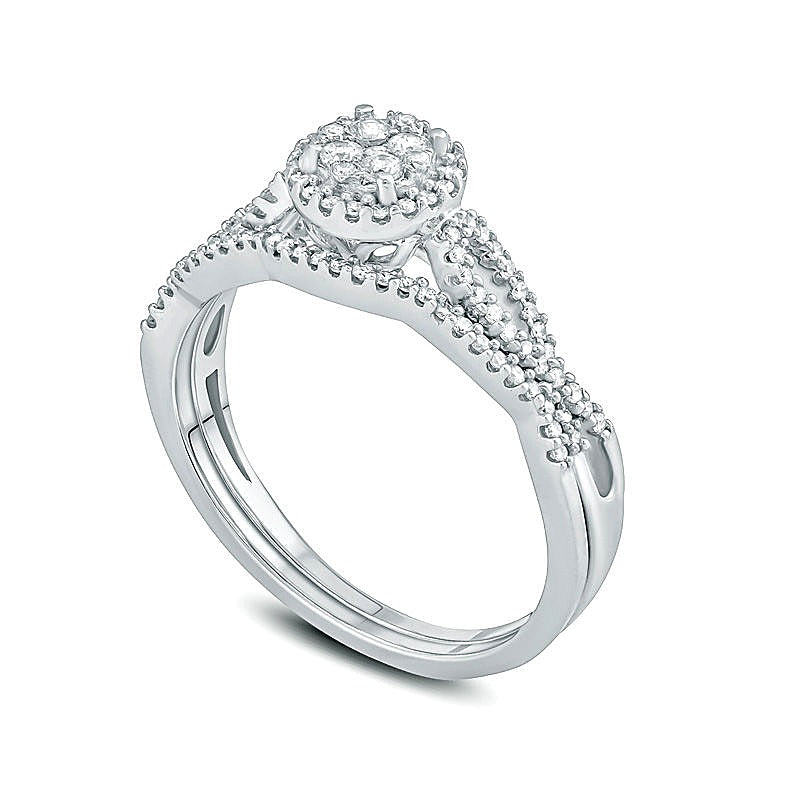 0.33 CT. TW Composite Diamond Frame Twist Bridal Set in 10K White Gold