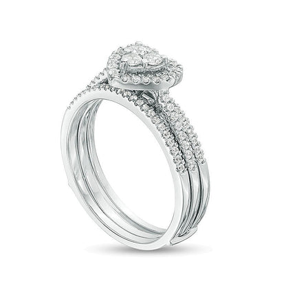 0.5 CT. TW Diamond Heart Frame Three Piece Bridal Set in 10K White Gold