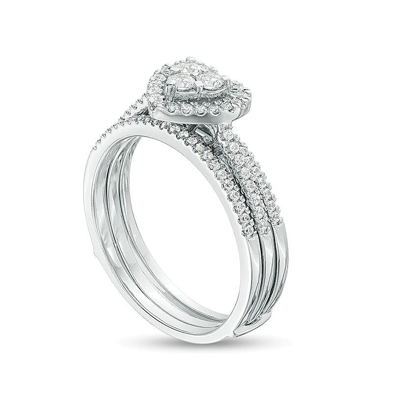 0.5 CT. TW Diamond Heart Frame Three Piece Bridal Set in 10K White Gold
