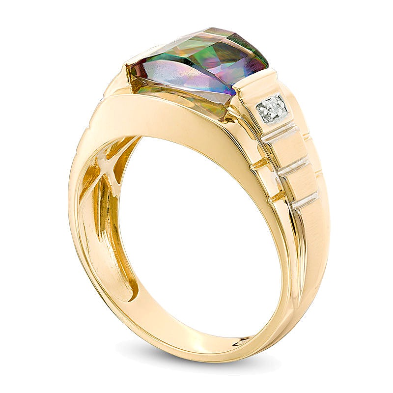 Barrel-Cut Mystic FireÂ® Topaz and Diamond Accent Textured Satin Ring in 10K Gold