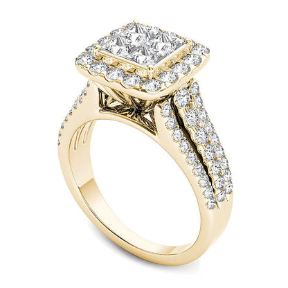 2.0 CT. TW Quad Princess-Cut Multi-Diamond Frame Engagement Ring in 14K Gold
