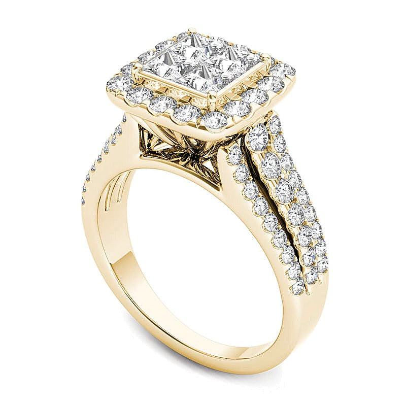 2.0 CT. TW Quad Princess-Cut Multi-Diamond Frame Engagement Ring in 14K Gold