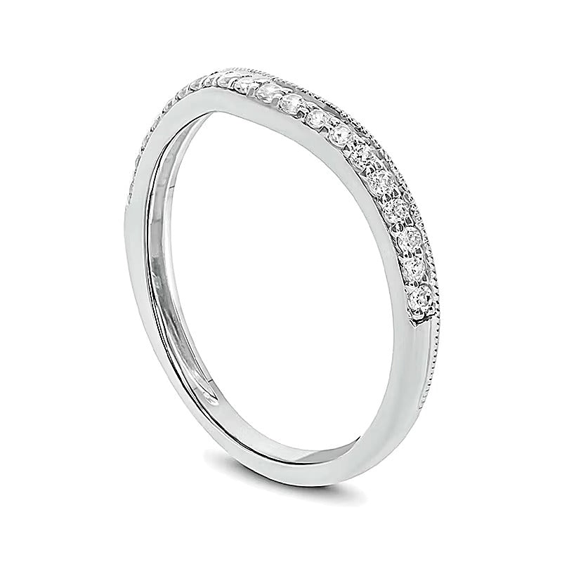 0.2 CT. TW Diamond Vintage-Style Contour Wedding Band in 10K White Gold