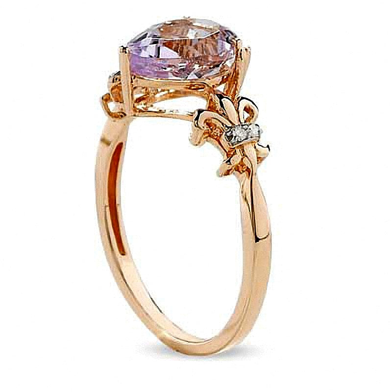 Pear-Shaped Amethyst and Diamond Accent Fleur-de-Lis Ring in 10K Rose Gold