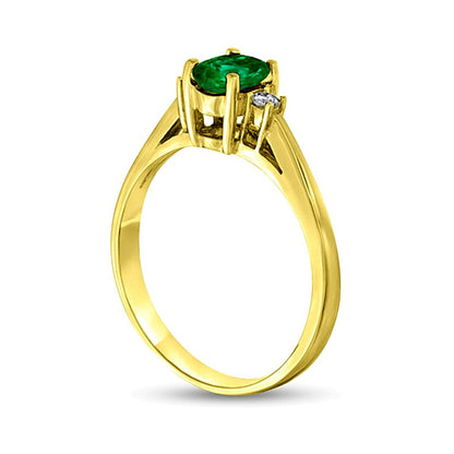 Oval Emerald and 0.05 CT. TW Diamond Collar Ring in 14K Gold