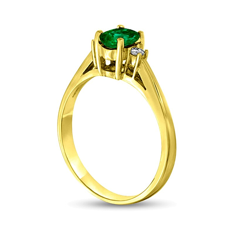 Oval Emerald and 0.05 CT. TW Diamond Collar Ring in 14K Gold