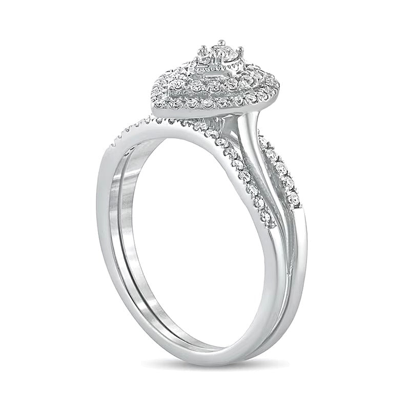 0.38 CT. TW Composite Diamond Teardrop Frame Bridal Set in 10K White Gold