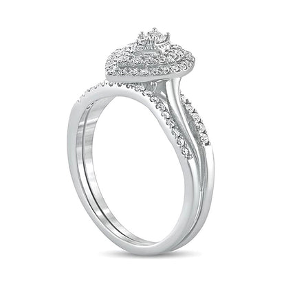 0.38 CT. TW Composite Diamond Teardrop Frame Bridal Set in 10K White Gold