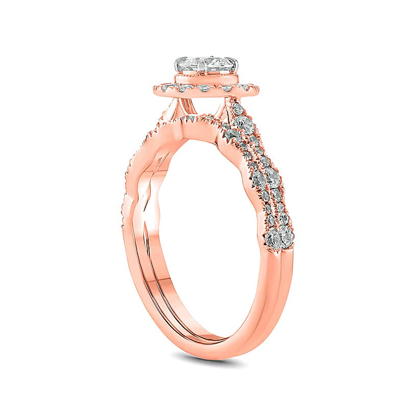 1.0 CT. TW Diamond Frame Vintage-Style Bridal Set in 10K Rose Gold
